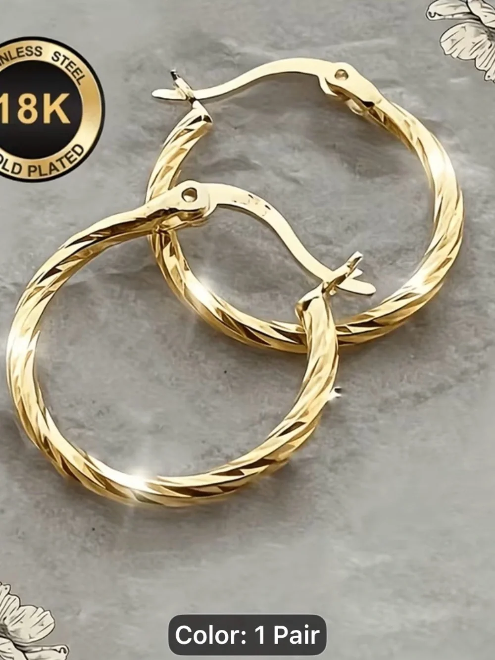18K Gold-Plated Twisted Hoop Earrings - Women Jewelry